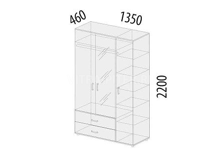 500.28 Шкаф трехдверный с зеркалом Эверест схема